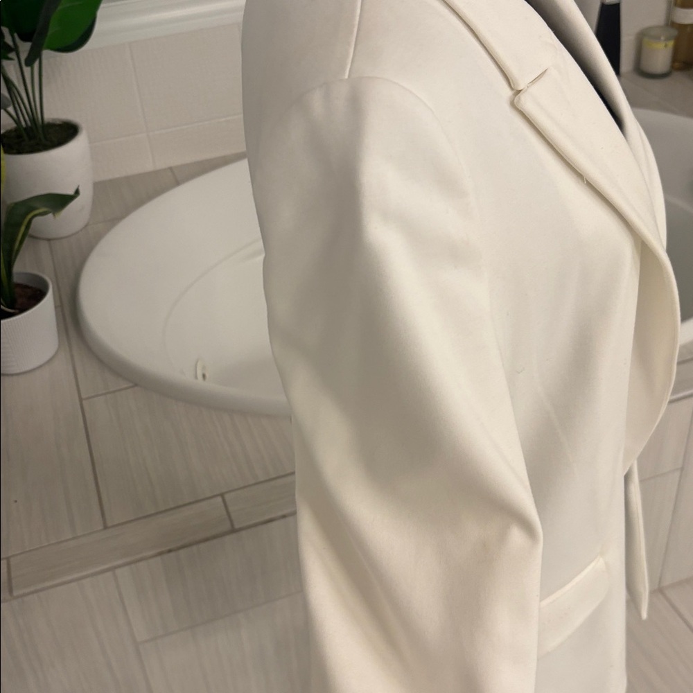 Women's Cream Open-Front Blazer Jacket with cuffed sleeves - Picture 4 of 11